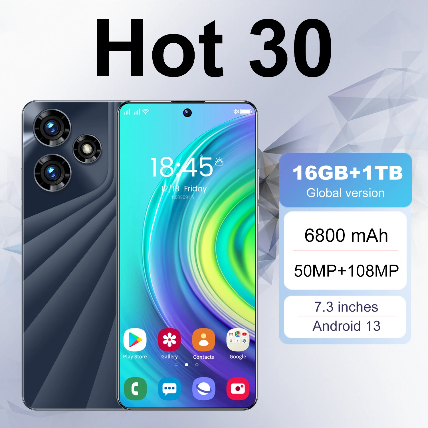 Nuovo Smartphone Hot 30 Riconoscimento Facciale Da 7.3 Pollici 5G Signal Smartphone 16Gb + 1Tb Android 8000Mah Spedizione Gratuita Snapdragon 8 Gen 2