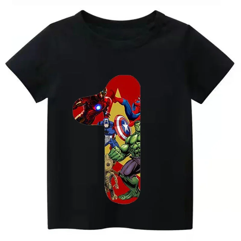 thumbnail image 1 of Camiseta de algodón con dibujos animados para niña, ropa de fiesta de cumpleaños de Disney Marvel, camiseta para niños, número 1, 2, 3, 4, 5, 6, 7, 8 y 9, camiseta de cumpleaños de héroe para niña, 1 of 5