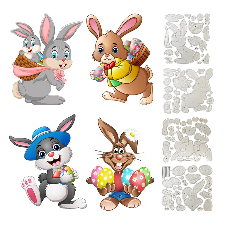 

4 Packs Different Styles Easter Bunny New Metal Cutting Die Set Stencils Handicrafts for Scrapbooking Album Embossing Paper Card