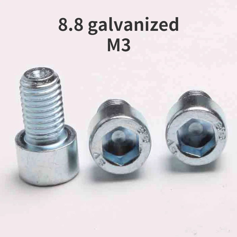

100Pcs Galvanized Hexagon Socket Screw Bolts, Cylindrical Head, High Strength M3, Grade 8.8 Length=6mm-12mm