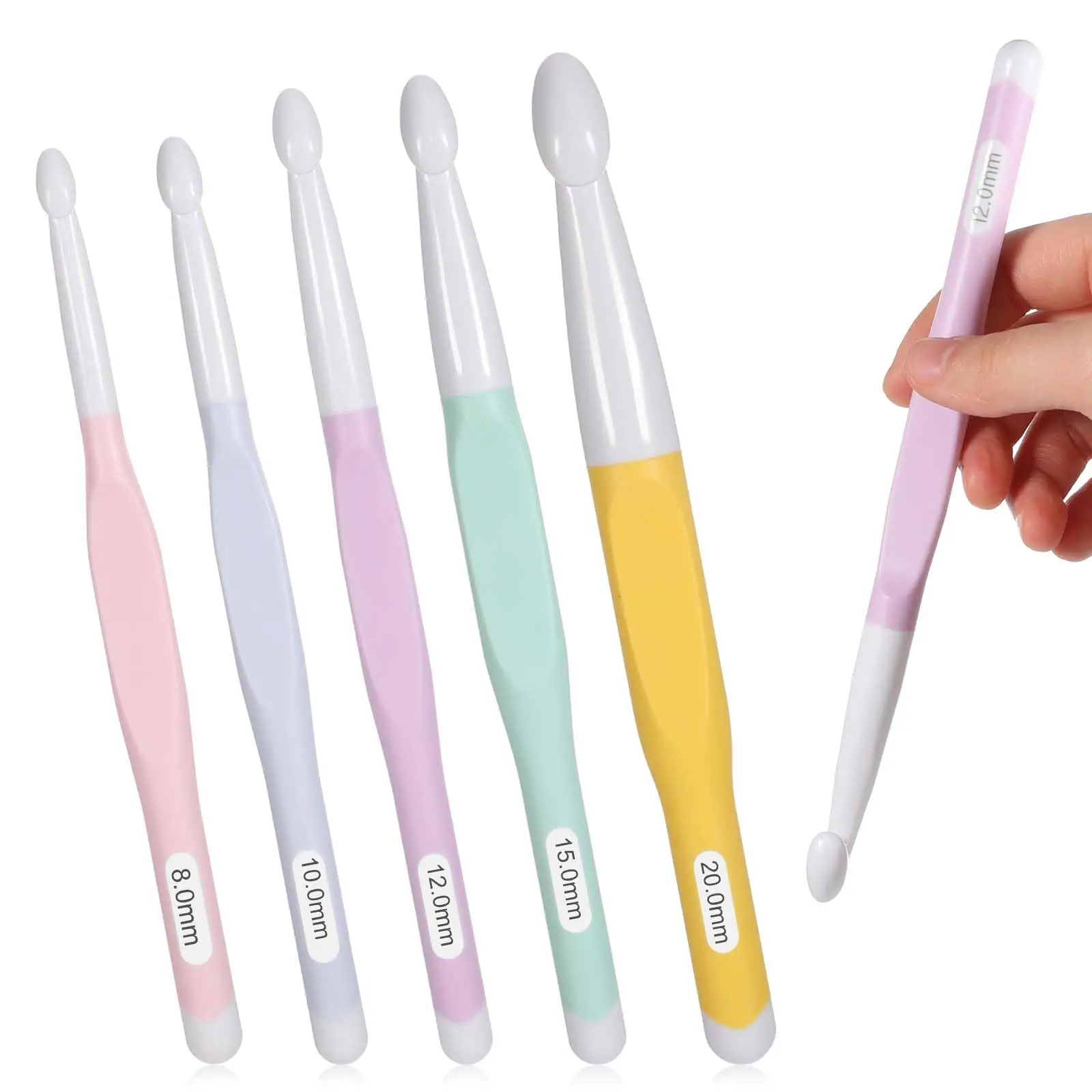 5pcs Crochet Hooks Set 8/10/12/15/20mm Ergonomic Grip Home Weave Yarn Craft DIY Household Knitting Tools