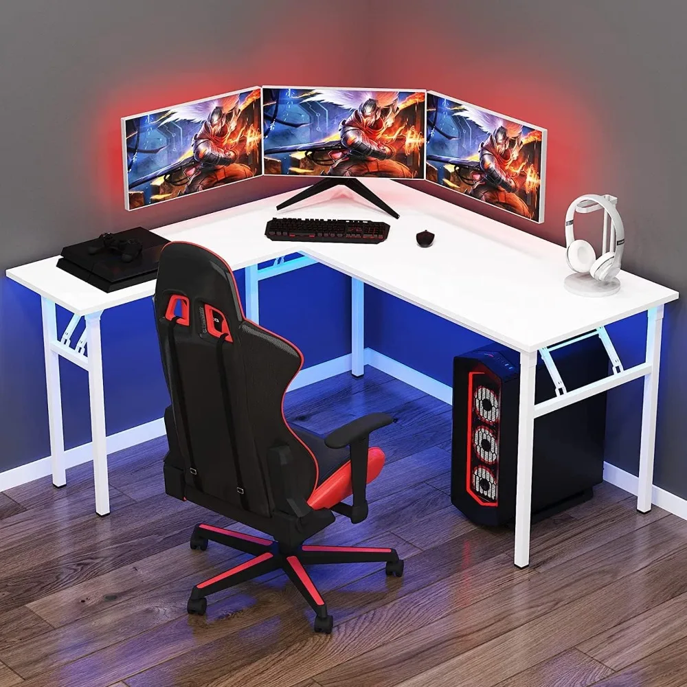 "white corner l-shaped computer desk for home office workstation"