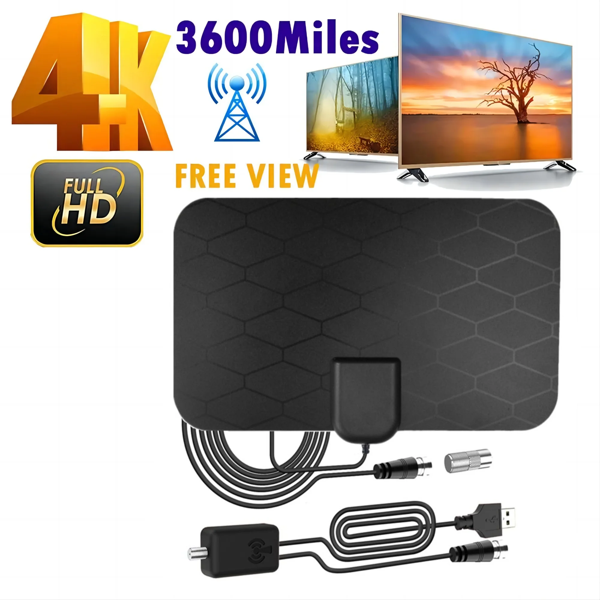 4K High Gain HD TV Antenna DTV Box Digital TV Antenna EU Plug 5000 Miles Booster Active Indoor Aerial HD Flat Design