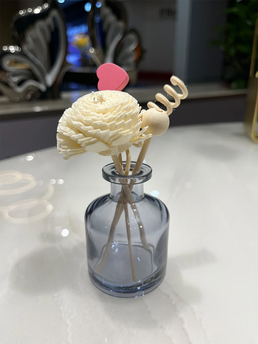 1PC 50ml Blue Home Fragrance Diffuser Bottle with Rattan Sticks and Dried Flowers Reed Diffuser Essential Oil Refill Bottle