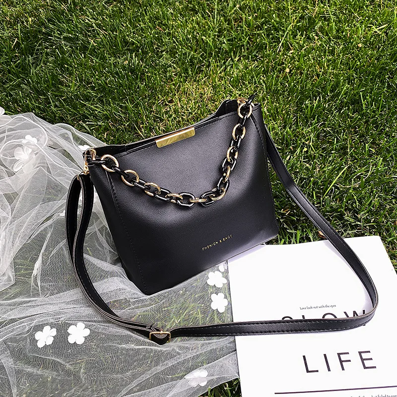 

Women Handbag Ladies Elegant Shoulder Bag PU Leather Wild Solid Color Bucket Crossbody Pack Strap Handbag for Shopping Dating