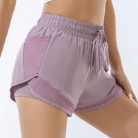 Short de sport ample taille haute pour femmes, double couche, anti-éblouissement, pantalon de fitness, de yoga, de course, d'entraînement à séchage rapide, tendance 2