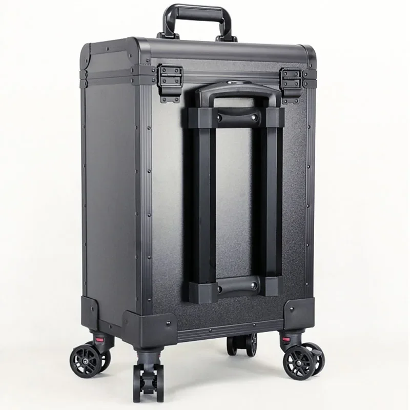 Professional 220V Aluminum Alloy Makeup Box Trolley with Large-Capacity Lock for