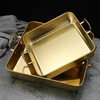 Stainless Steel Square Food Storage Serving Trays with Handle Fruit Bread Barbecue Plate Korean Chicken Fries Snack Dishes 2