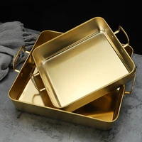 Stainless Steel Square Food Storage Serving Trays with Handle Fruit Bread Barbecue Plate Korean Chicken Fries Snack Dishes 2