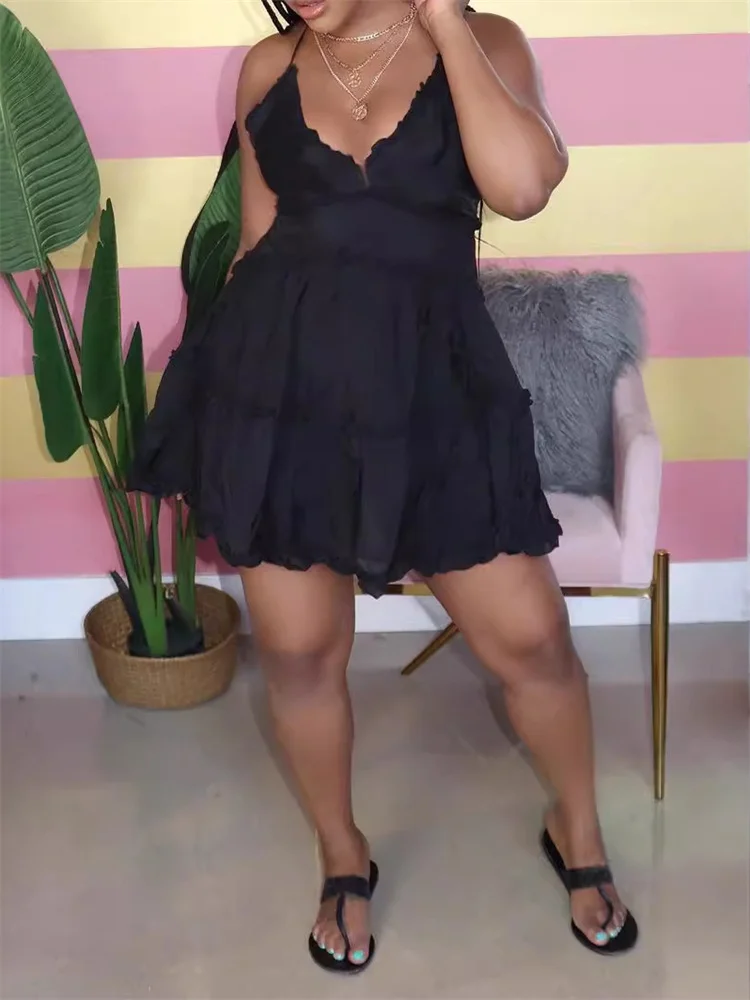 Wmstar Plus Size Dress Women Clothing Elegant Sexy Cut Strip V Neck  Summer Clothes Hot Sale Mini Dresses Wholesale Dropshipping