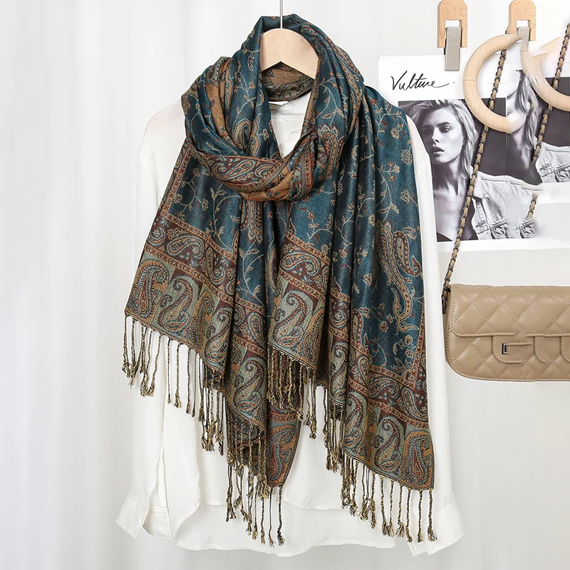 Wholesale Paisley Cotton Scarf Women Jacquard Cashew Printed