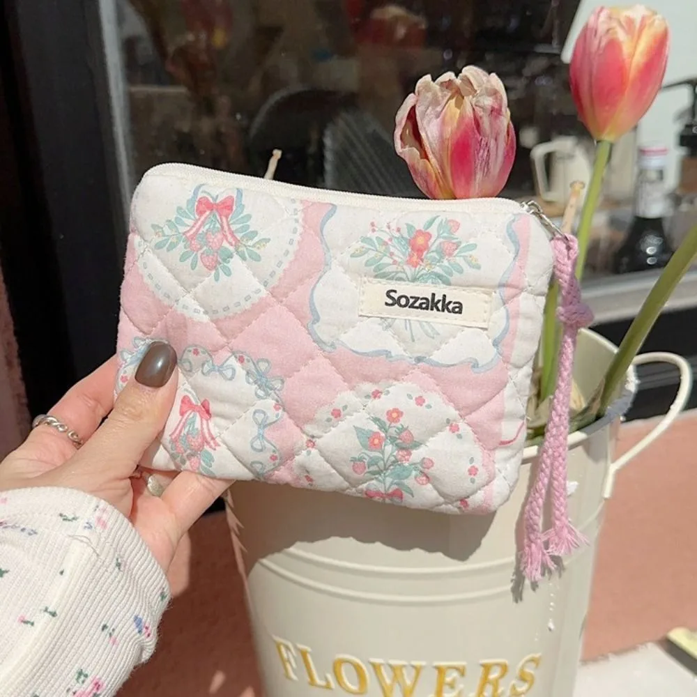 Flower Pattern Coin Purses Cotton Coin Wallet Lady Girls Earphone Key Money Storage Bag Zipper Pouch