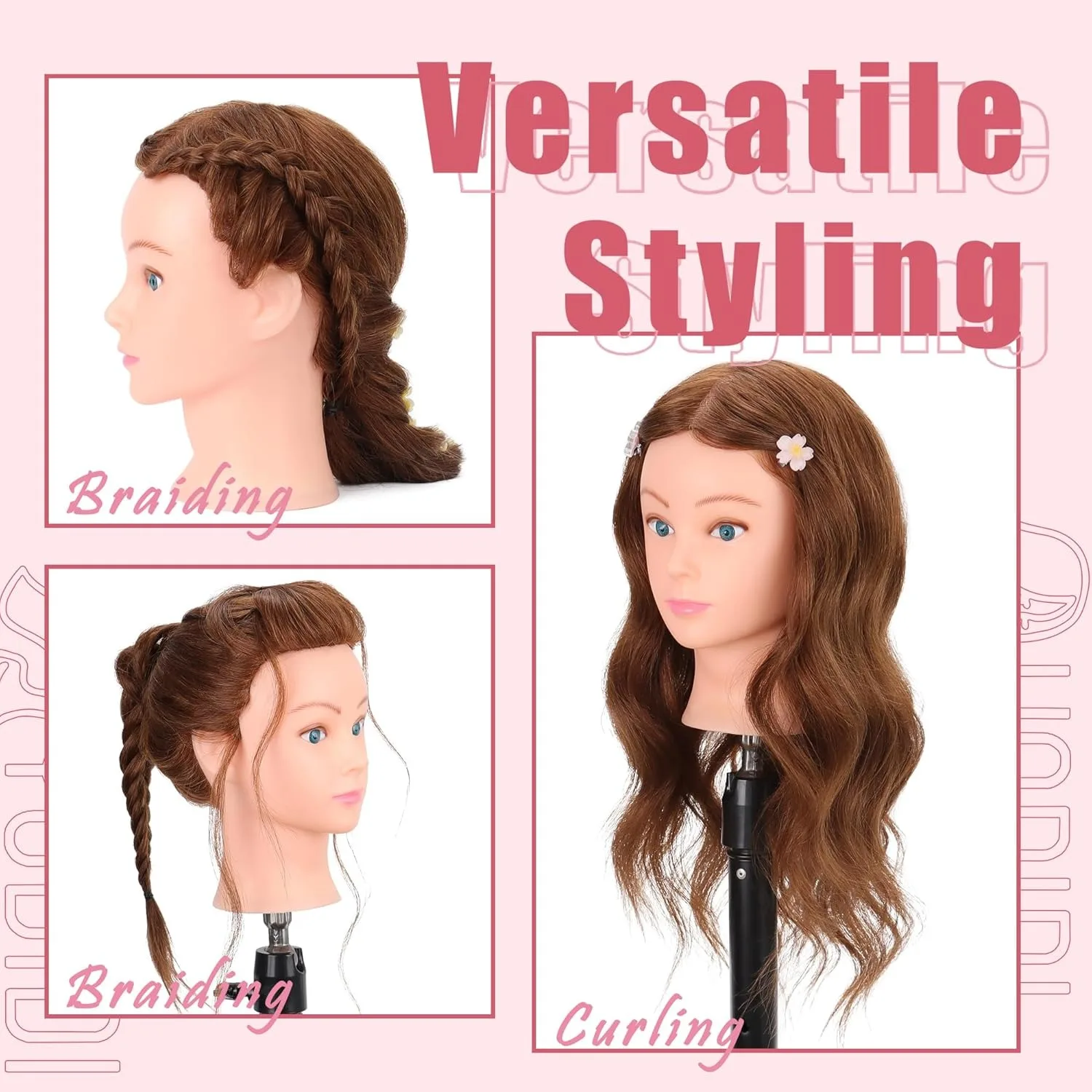 Human Hair Mannequin Head With Thick 80% Real Hair Mixed Synthetic Hair Training Practice Doll Head With Stand For Christmas Day