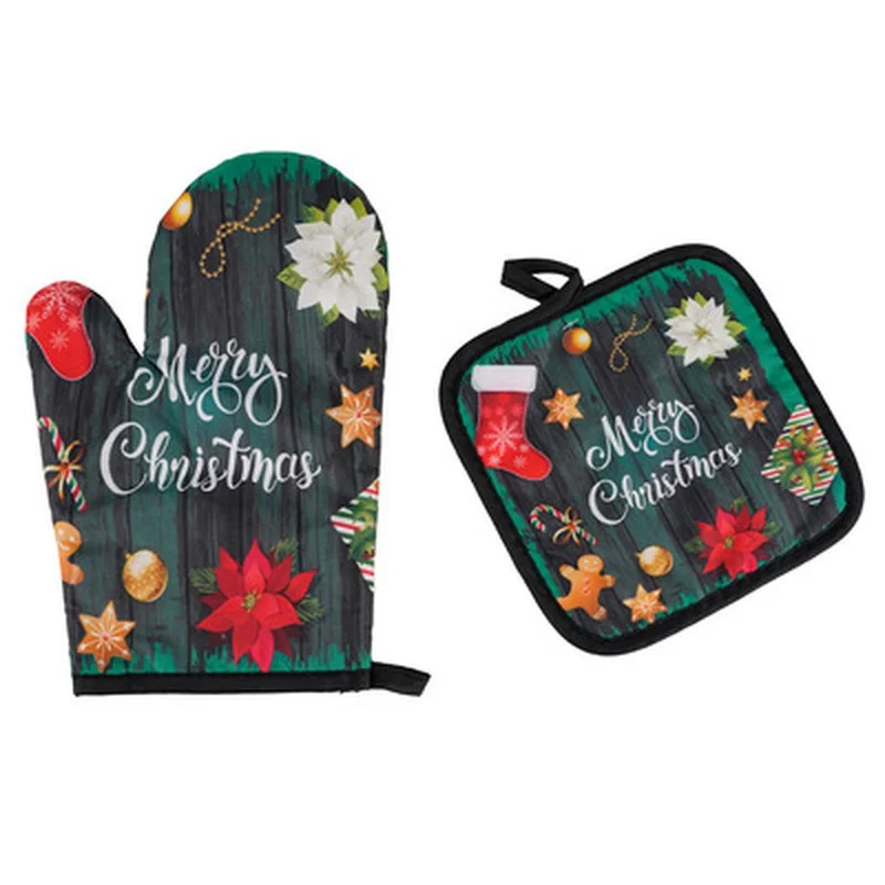 Festive Insulated Kitchen Gloves Set - Heat-Resistant Oven Mitts