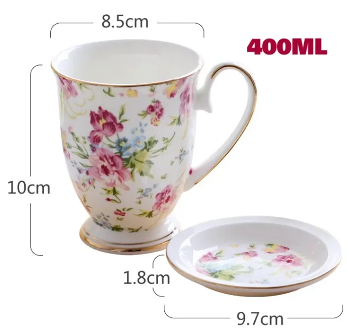 Korean Tea Cups Pastoral Style Bone Porcelain Mug British Ceramic Coffee cup Milk Bowl Breakfast glass 300Ml Single Product
