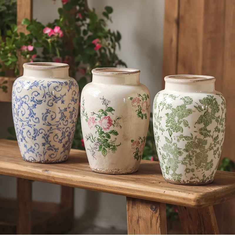 Blue and white porcelain, ice cracked glaze ceramic vase ornaments