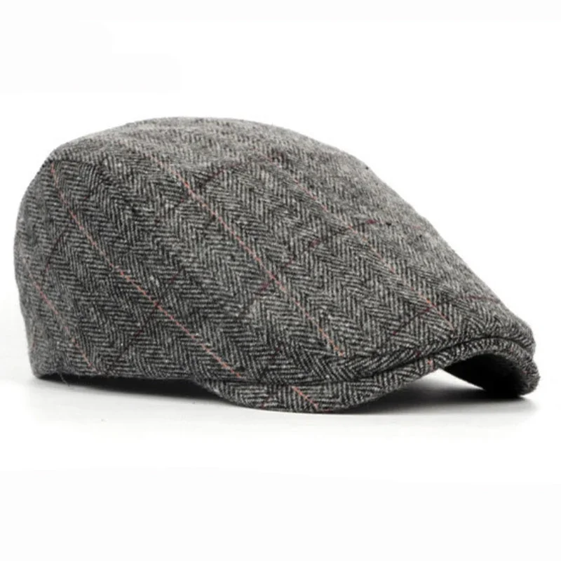 Men's Hats Autumn Winter British Western Style Striped Berets Caps Warm Wool Advanced Flat Ivy Cap Vintage Beret for Men berets hat