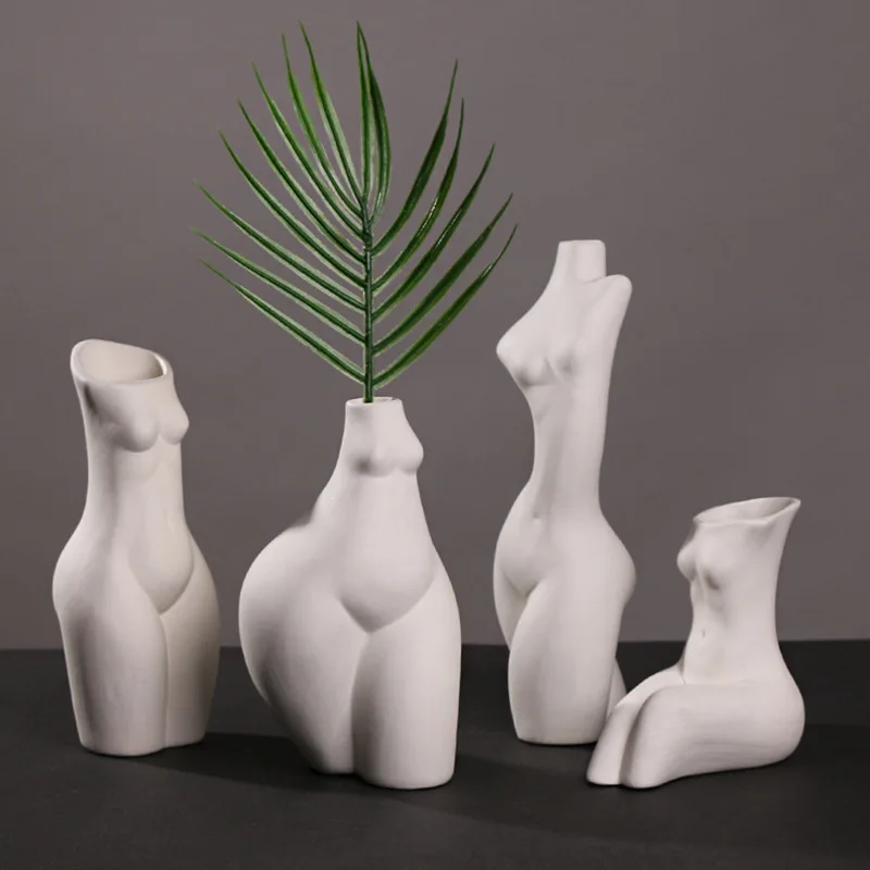 

Home Decoration Ins Body Modeling Art Vase Nordic Table Decoration Accessories Ceramic Vase Sculpture White Flower