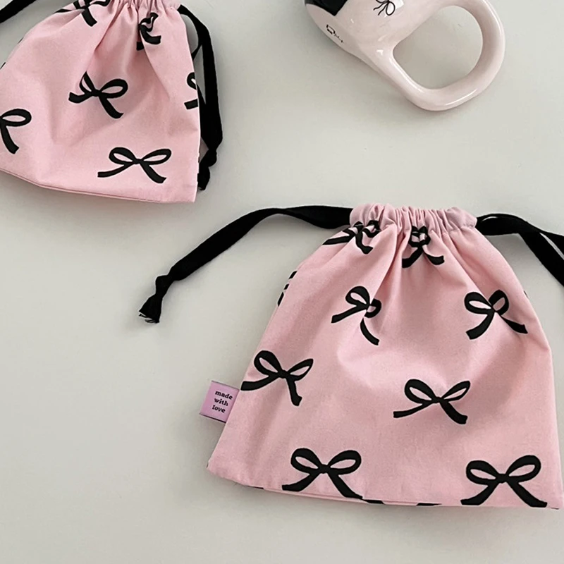 Bow Knot Drawstring Bag Korean Y2k Cosmetic Storage Pouch