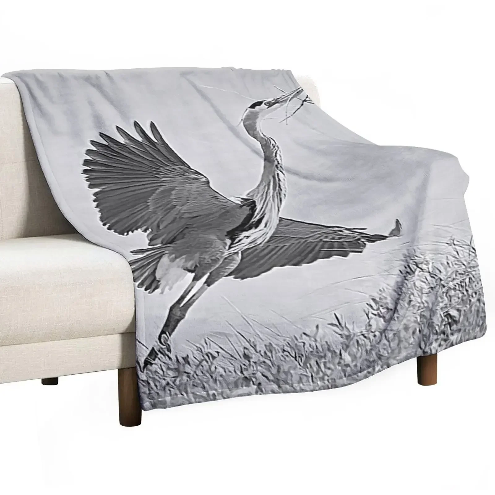 

New Great Blue Heron Nest Building Time Black and White Throw Blanket Baby Travel fluffy Loose Blankets