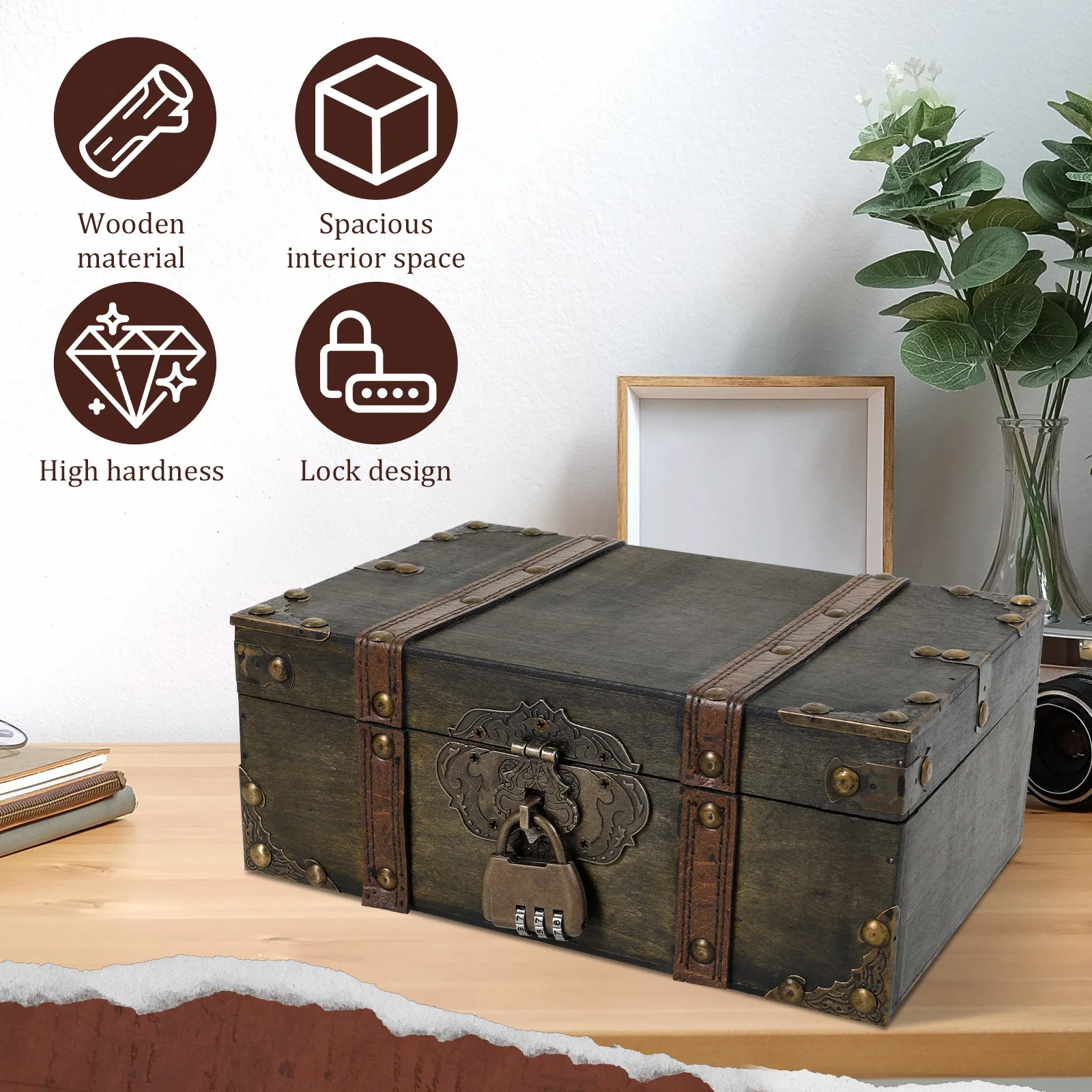 Wooden Jewelry Box with Combination Lock for Storage