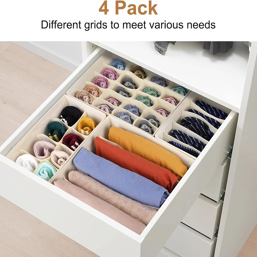 4Pcs Foldable Storage Basket - Underwear And Panty Organizer - Fabric Organizer - Underwear And Socks Closet Organizer Set 2