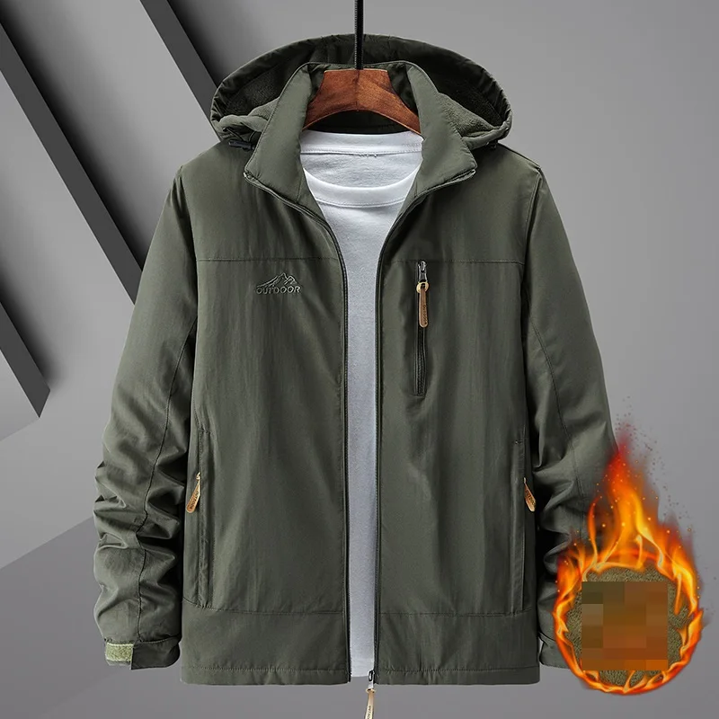 

Autumn Winter Hooded Fleece Jacket Men Jackets Solid Color Fashion Casual Khaki New Baseball Coats Clothing Bomber Jackets