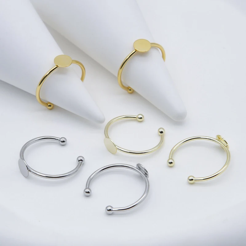 

5Pcs Brass 18K Gold Plated Flat Round Ring Base Blank Adjustable Finger Ring Settings For Diy Rings Jewelry Making Accessories