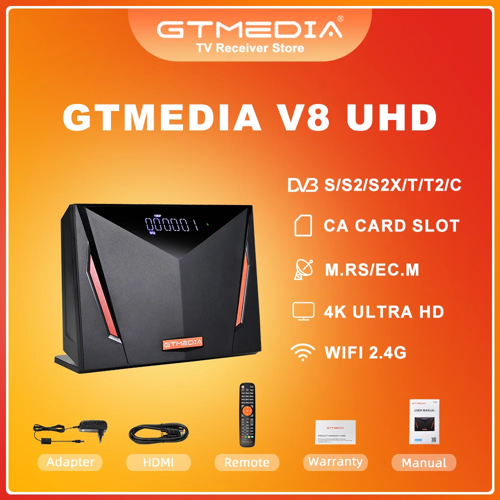 

Спутниковый ТВ-ресивер GTMEDIA V8 UHD 4K DVB-S2X S2 T2, кабель-декодер H.265, встроенный 2,4G WIFI, поддержка GTshare Upgrade Mars Ec.m