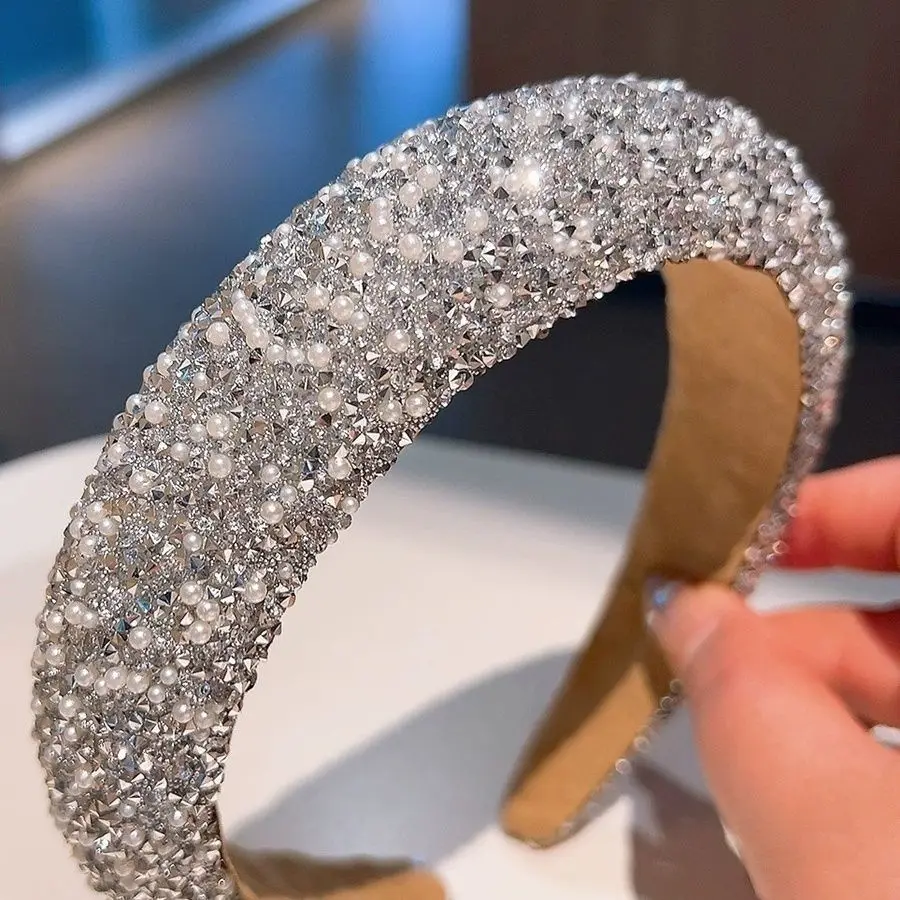 1-teiliges Perlen-Stirnband mit Diamantschmuck für den täglichen Gebrauch, Abendessen, voller Diamanten und Perlen-Design, angenehm zu tragen – Detail 3