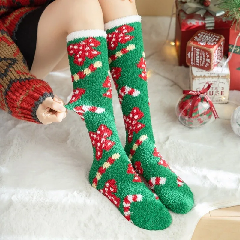 2023 Women's Christmas Socks Party Coral velvet Santa Claus Tree Snowflake Home socks Diagonal Striped Socks New Year Fun Soken 2