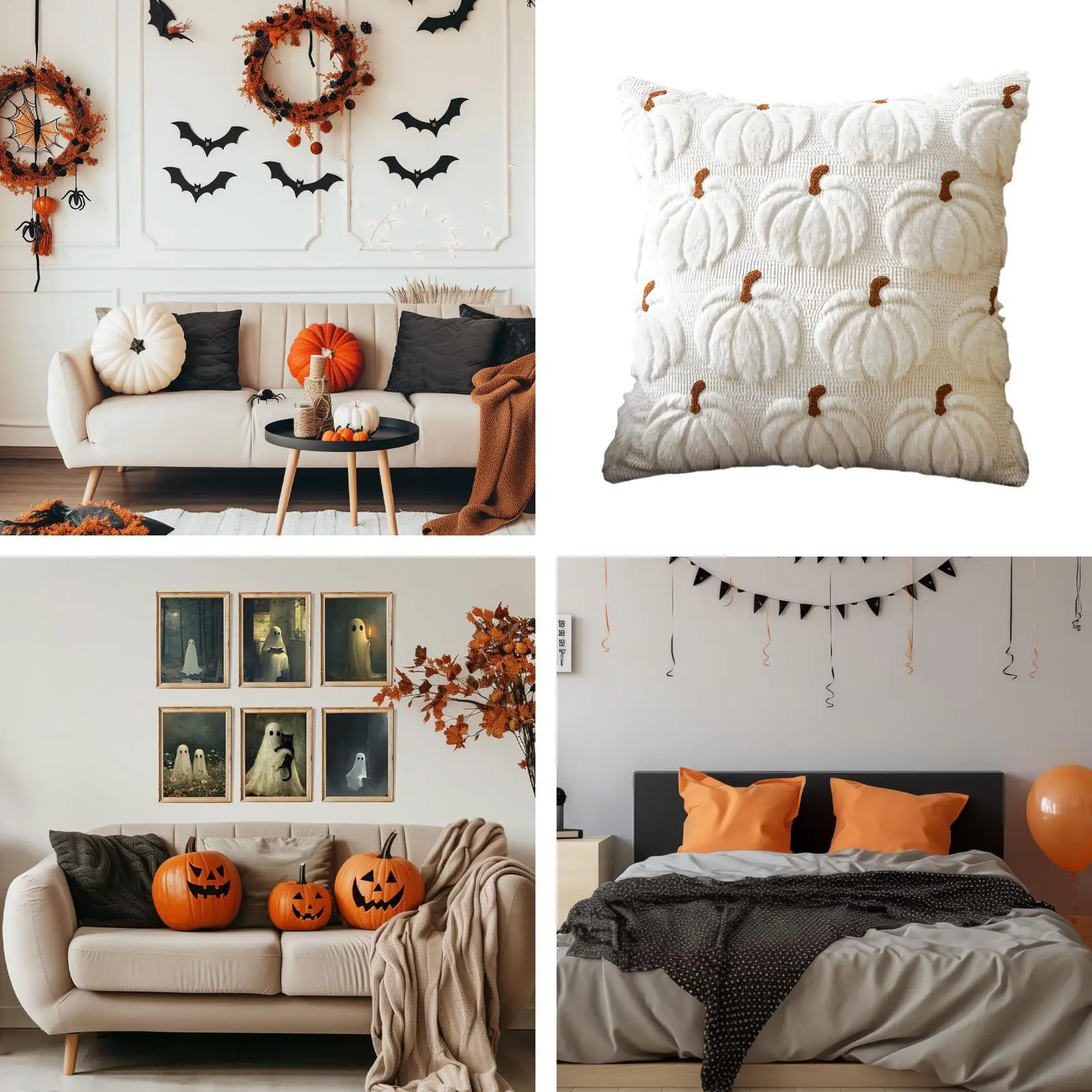 17.72 inches halloween Pillowcase Pumpkin autumn Decorative Throw Pillow Cover Home Decorations soft plush white Pillowcases