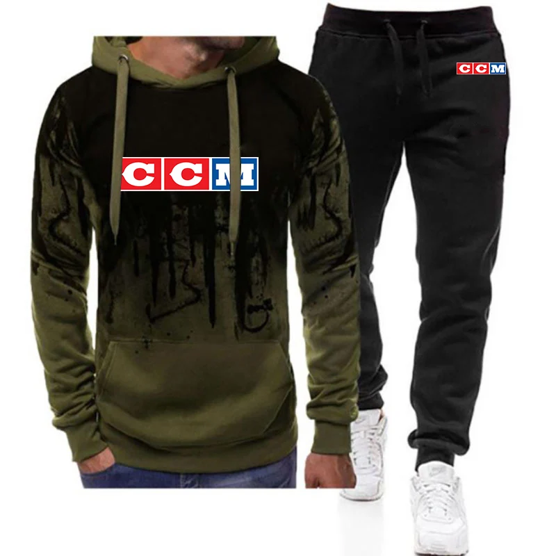 CCM 2023 men's new gradient hooded sweater hooded coat+casual sweatpants two-piece suit