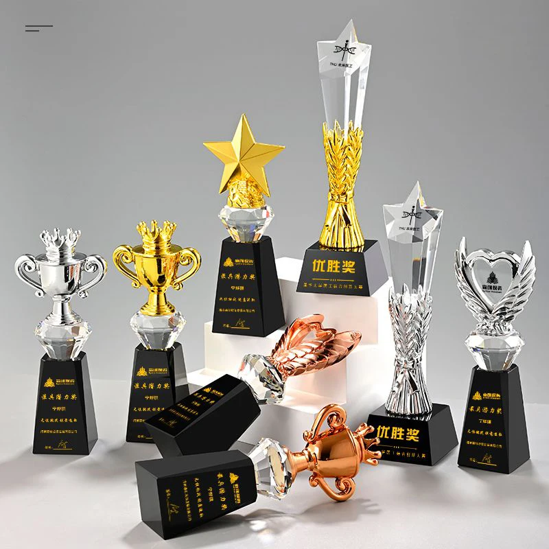 

Creative Gold Silver Copper Resin Medal Customized Crystal Trophy, High-grade Award Engraving, Outstanding Staff, Annual Meeting