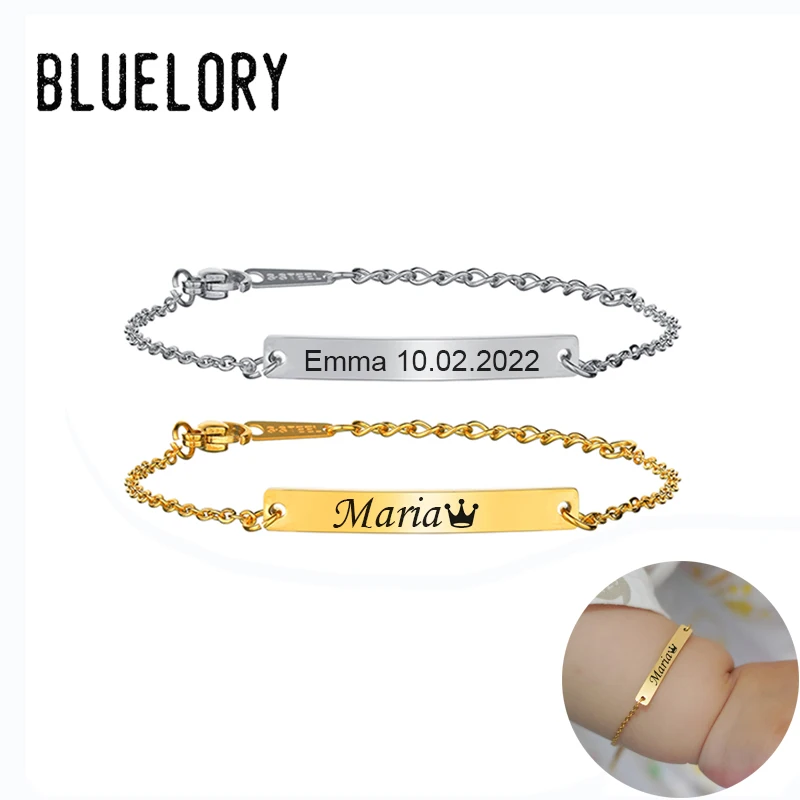 

Customized Baby Kids Name Bracelets For Girl Boy Custom Laser Engrave Newborn's Names Birth day Date DIY Jewelry Birthday Gift