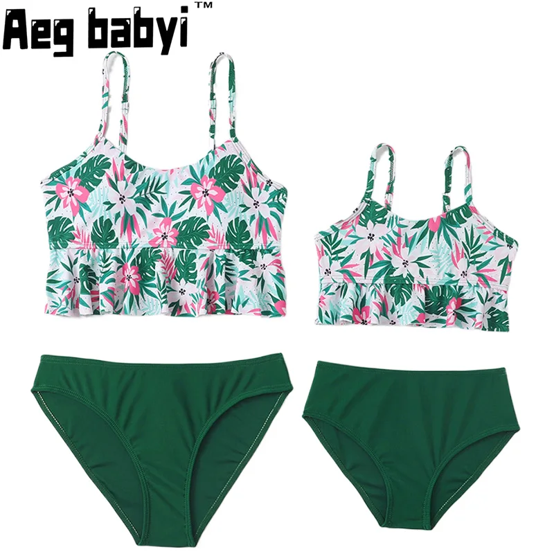 

Family Matching Mother and Daughter Swimwear Flower Print Women Girls Mom and Me Bikini Swimsuits Family Look Matching Outfits