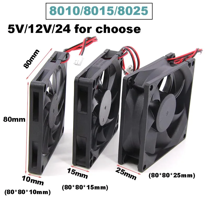 8cm 8010 8015 8025 DC 5V 12v 24V xh 2.54 2pin Brushless Cooling Fan 80mmx25mm Heatsink Radiator 80*80*15 For PC Case GPU W28