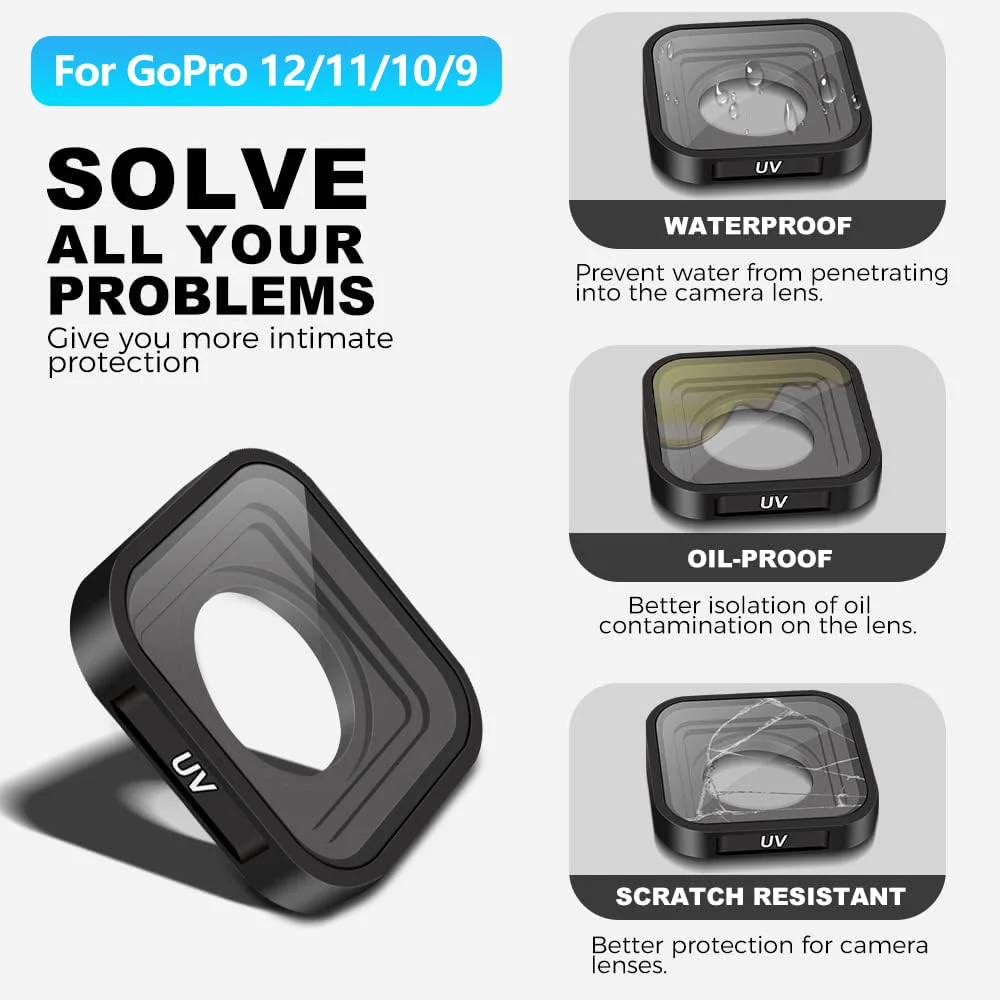 Hero 13/12/11/10/9 UV Lens Filter Replacement Protective Glass Cover for GoPro Hero 13 12 11 10 9 Action Camera Accessories
