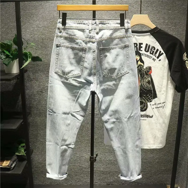 Ripped Jeans for Men Vintage Clothes Patch Hole Beggar Pants Jean Baggy Light Color 90s Streetwear Vintage Trousers fashion pants men casual pants