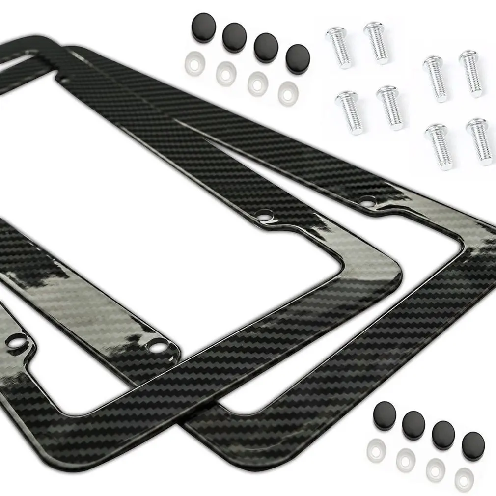 

New2pcs License Plate Frame Carbon Fiber Plastic License Plate Frame Bracket With Standard Screw Kits Universal Fit for Cars Top