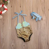 0-8years Baby Girl One_piece Swimsuit Shellfish Scale Mermaid Print Lace-Up Swimwear For Girls Summer Bodysuit Bathing Suit 5