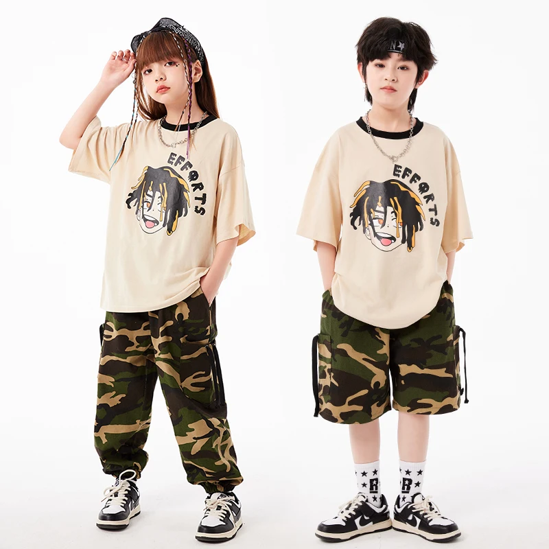 

Kids Hip Hop Clothing Street Outfits Oversize Tshirt Camo Joggers Pants Shorts for Girls Boys Teenage Jazz Dance Costume Clothes