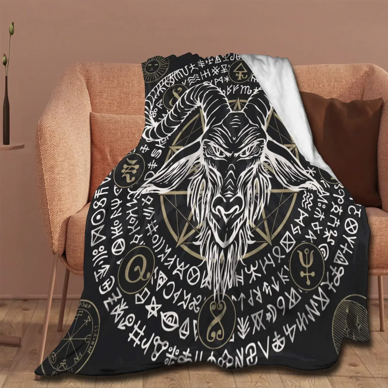 Satanic Wiccan Symbols Goat Blanket,Soft Cozy Plush Flannel Throw Blanket for Men Woman Adults Luxury Warm Blanket Home Decor 4