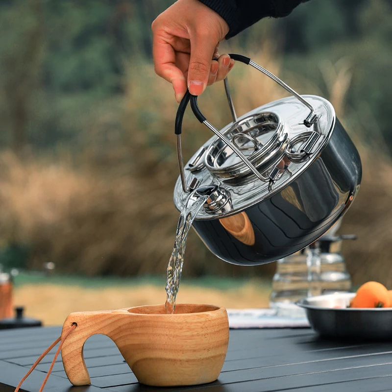 

1.5L Outdoor Camping Kettle 304 Stainless Steel Lightweight Portable Backpacking Hiking Campfire Coffee Pot Water Teapot Useful
