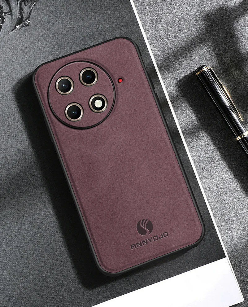 Matte Plain Leather Phone Case with Built-in Metal Car Mount Holder Cover