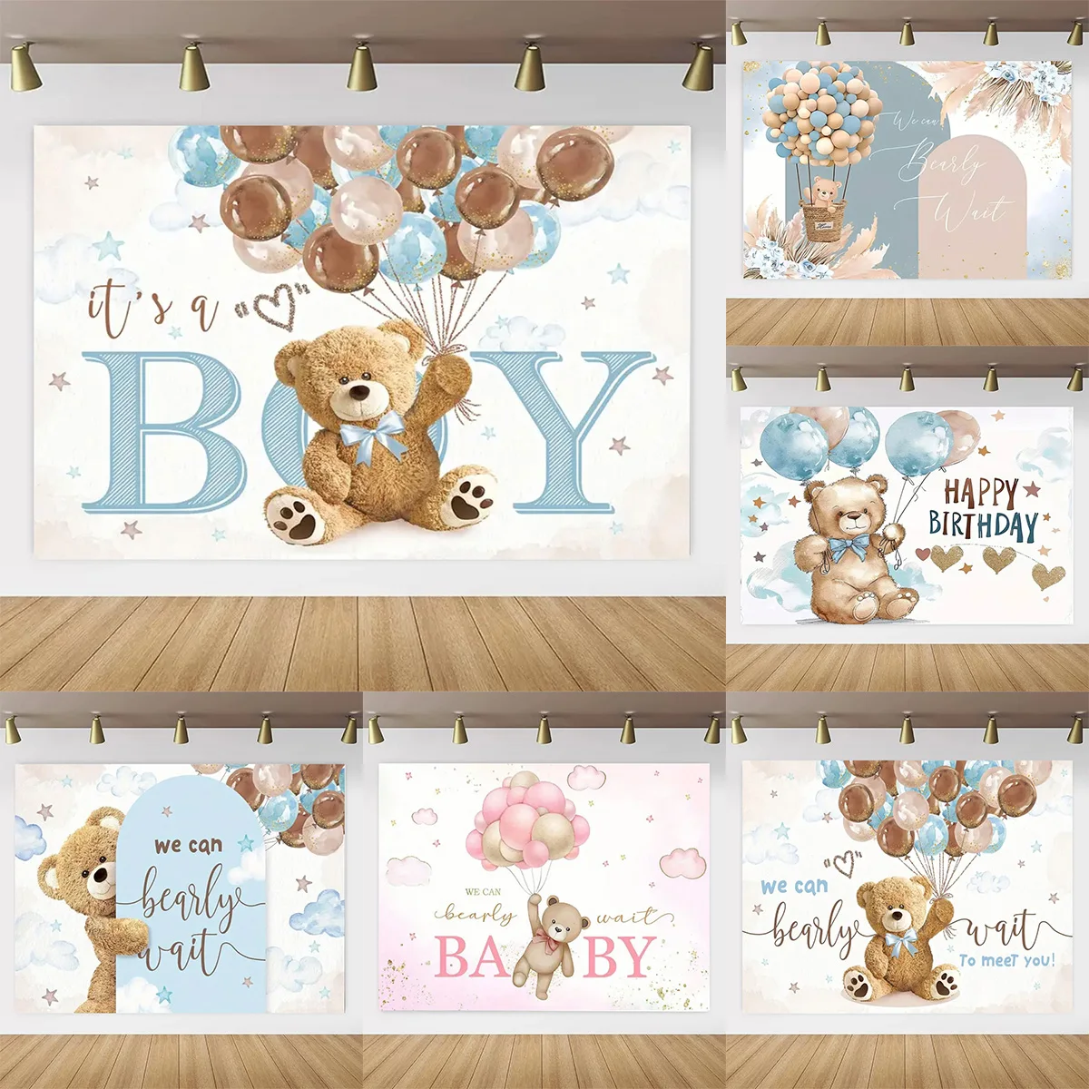 Whimsical Teddy Bear Balloon Birthday Backdrop and Decor Set