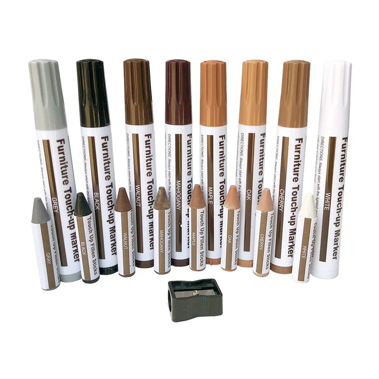 

Furniture Repair Kit Wood Markers - Set of 17 - Markers and Wax Sticks with Sharpener Kit, for Scratches, Wood Floors
