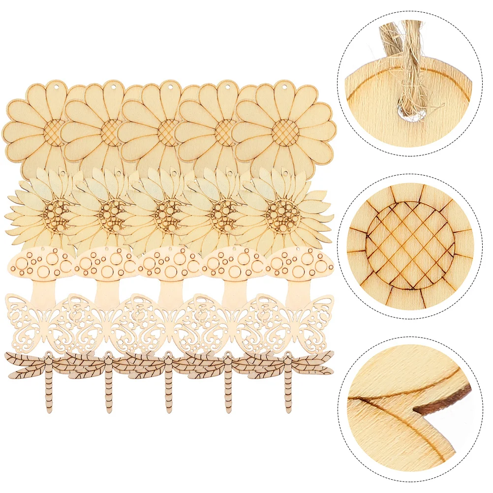 

50 Sets of Unpainted Wood Cutouts DIY Wooden Hang Label Tags for Party