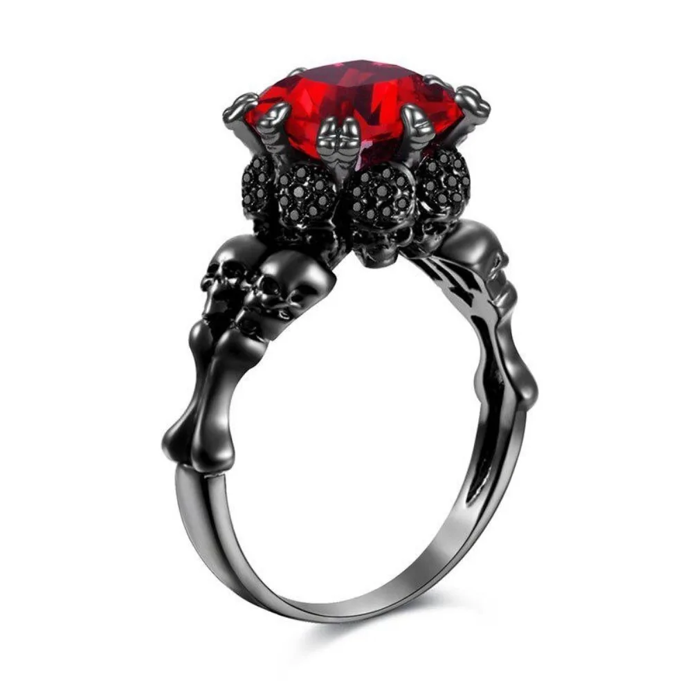 Skull Retro Gothic Style Rings for Wmen Men Halloween Black Zircon Women' Black Simple Punk Ring Accession Jewellry