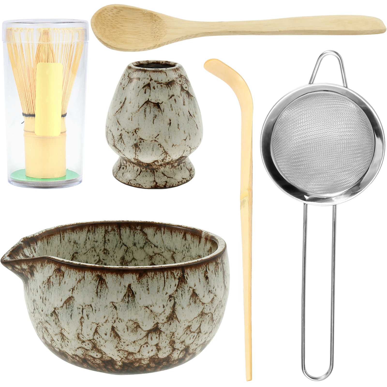 6 Pcs Matcha Whisk Set Japanese Tea cup Whisk Holder Ceramic Bowl kitchen gadget sets